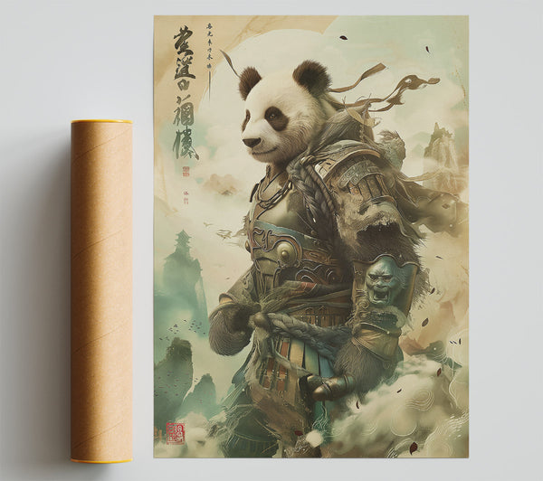 Golden Panda Warrior Giclee Print