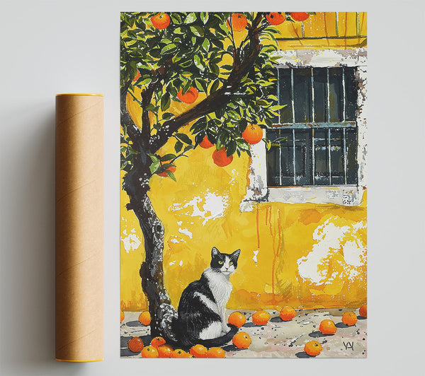 Golden Cat And Oranges Poster