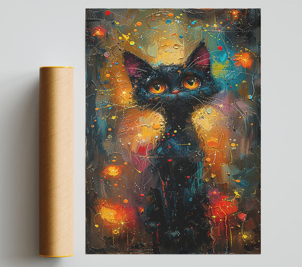 Blue Night Feline Poster