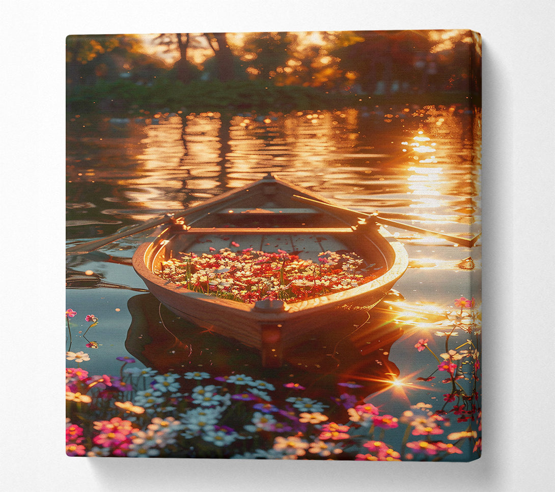 A Canvas Print of Golden Floral Boat Ride. Canvas Wall Art