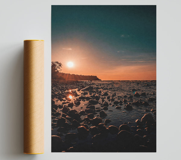 Orange Sunset Stones Poster