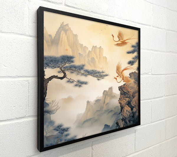 Golden Birds In Mist
