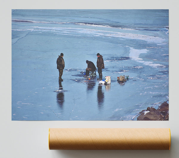 Blue Ice Fishermen Poster