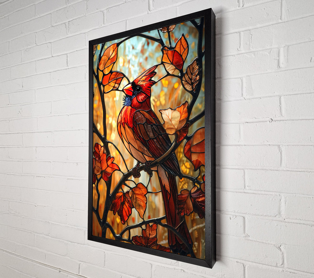  A Canvas Print of Crimson Cardinal Stained Glass Canvas Art