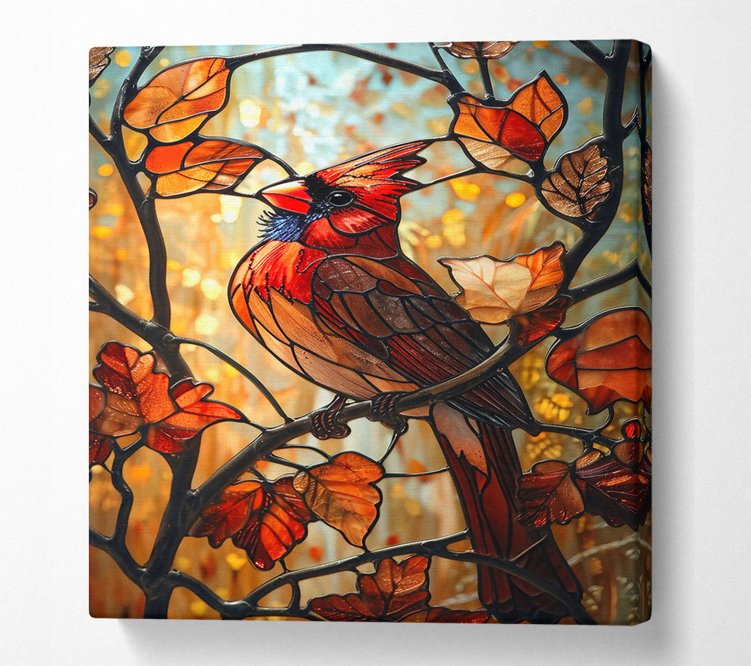  A Canvas Print of Crimson Cardinal Stained Glass Canvas Art