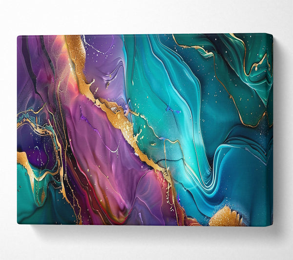 A Canvas Print of Teal Golden Swirls Canvas Wall Art