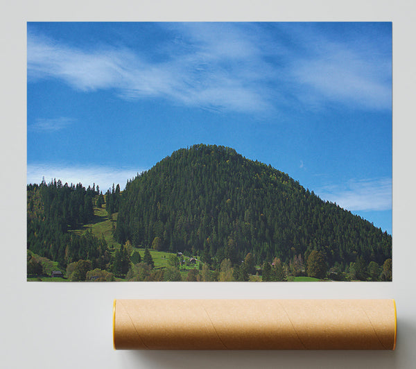Blue Sky Evergreen Hill Giclee Print