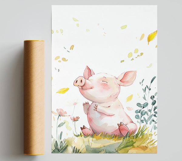 Pink Pig In The Breeze Print