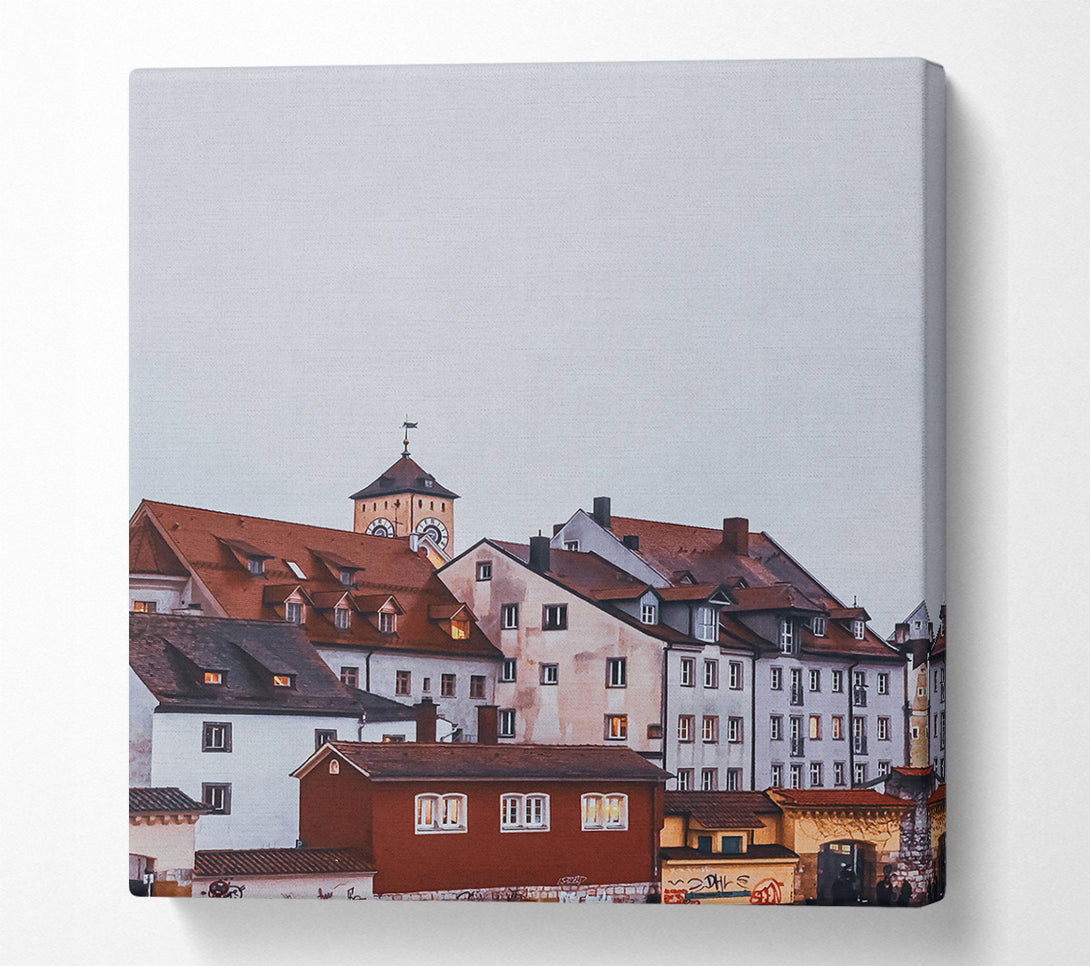  A Canvas Print of Crimson Rooftops Evening Canvas Print