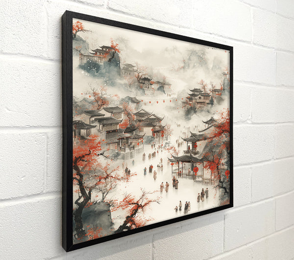 Crimson Cityscape Mist