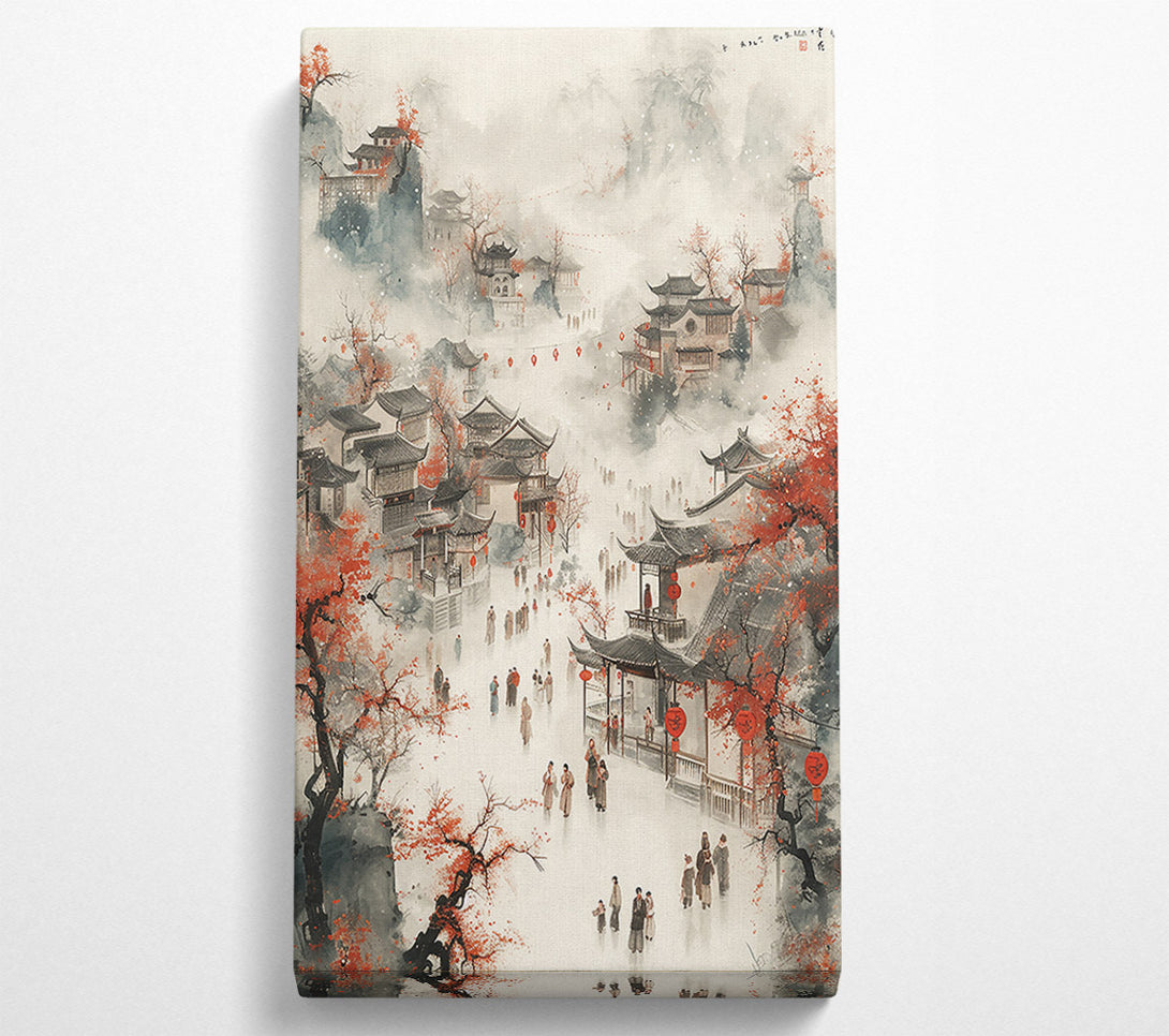  A Canvas Print of Crimson Cityscape Mist Canvas Wall Art