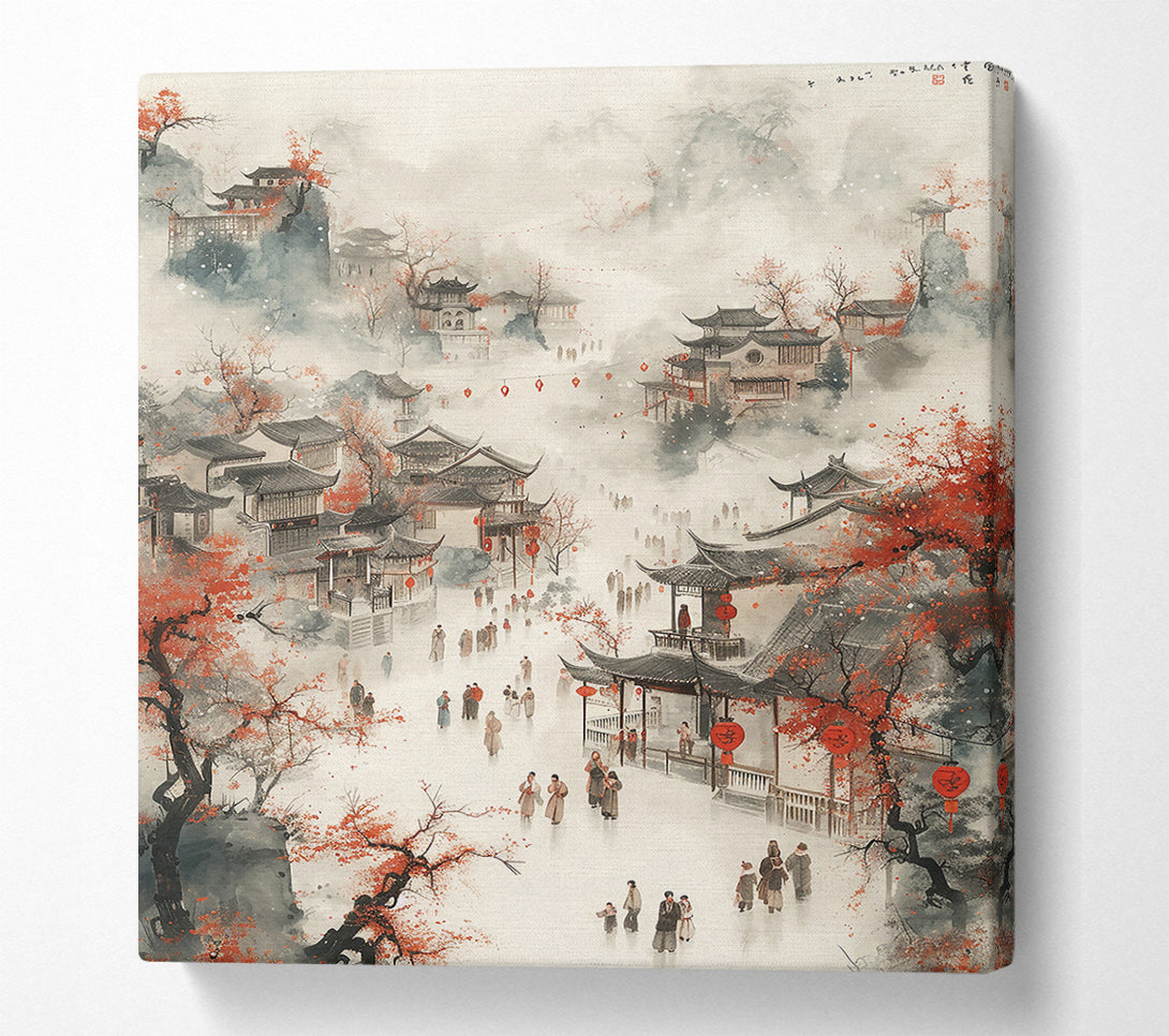  A Canvas Print of Crimson Cityscape Mist Canvas Wall Art
