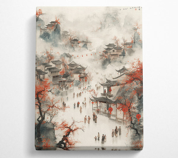  A Canvas Print of Crimson Cityscape Mist Canvas Wall Art