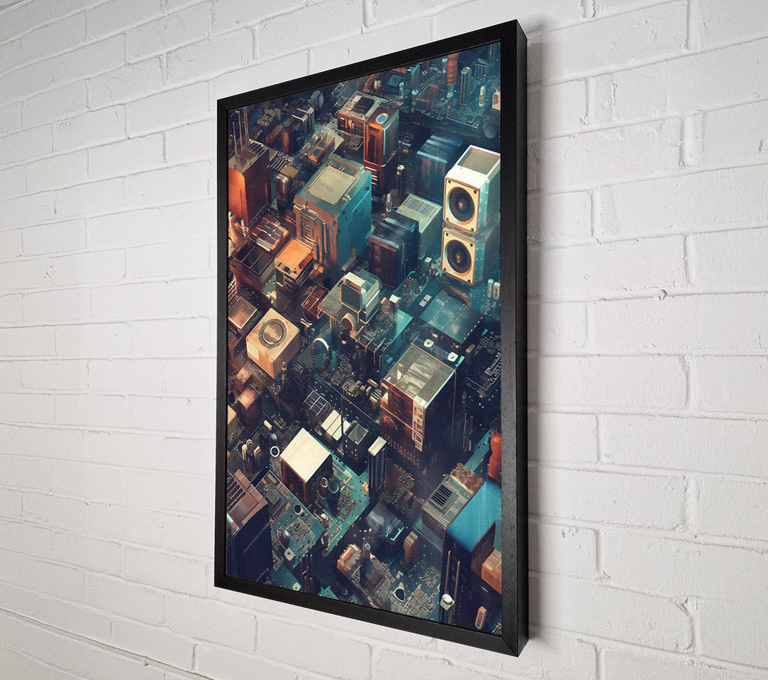  A Canvas Print of Teal Circuit City Canvas Print