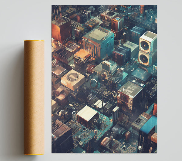 Teal Circuit City Print
