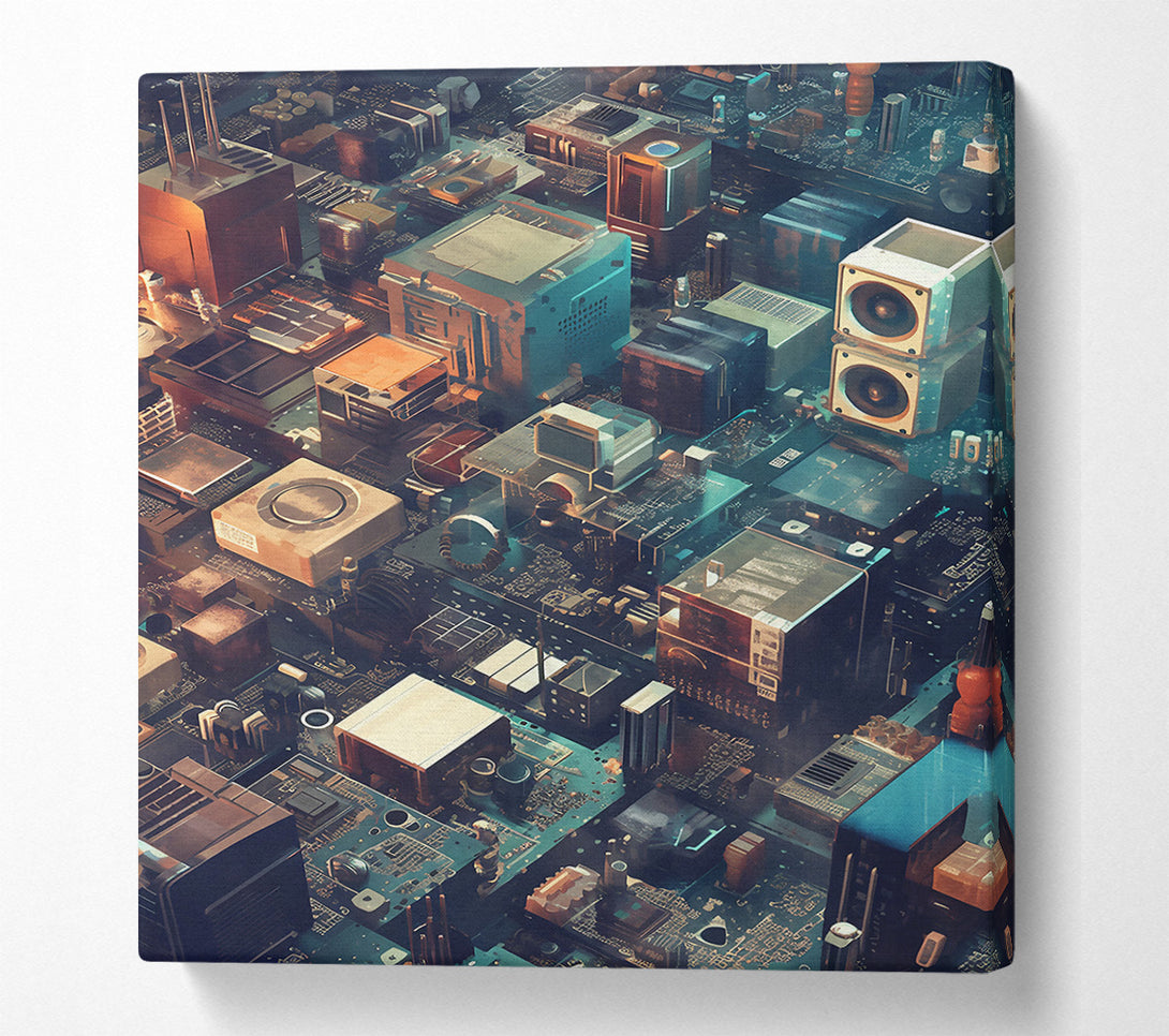  A Canvas Print of Teal Circuit City Canvas Print
