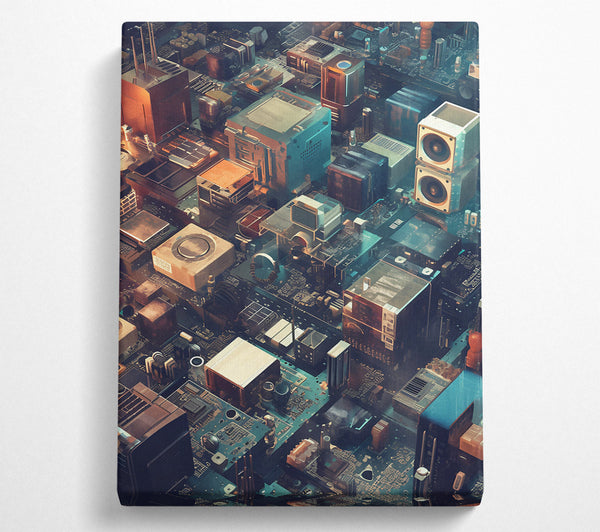  A Canvas Print of Teal Circuit City Canvas Print