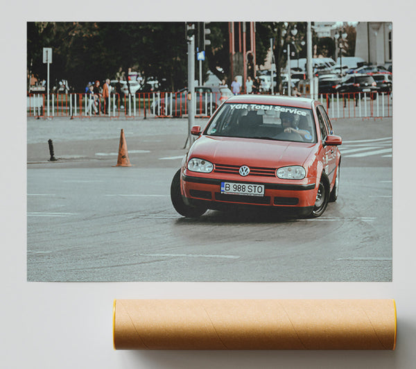 Red Car Turn Poster