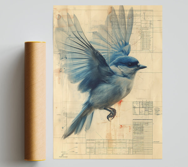 Bluebird On Blueprint Giclee Print