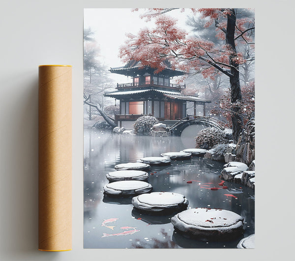 Red Koi In Snowfall Giclee Print