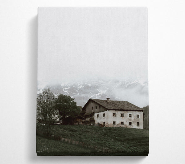  A Canvas Print of White Cottage In The Mist Canvas Wall Art
