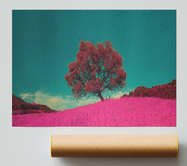 Pink Tree, Green Sky Poster