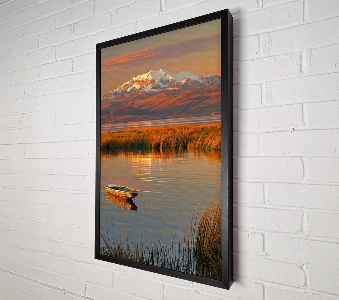  A Canvas Print of Golden Boat At Sunset. Canvas Wall Art