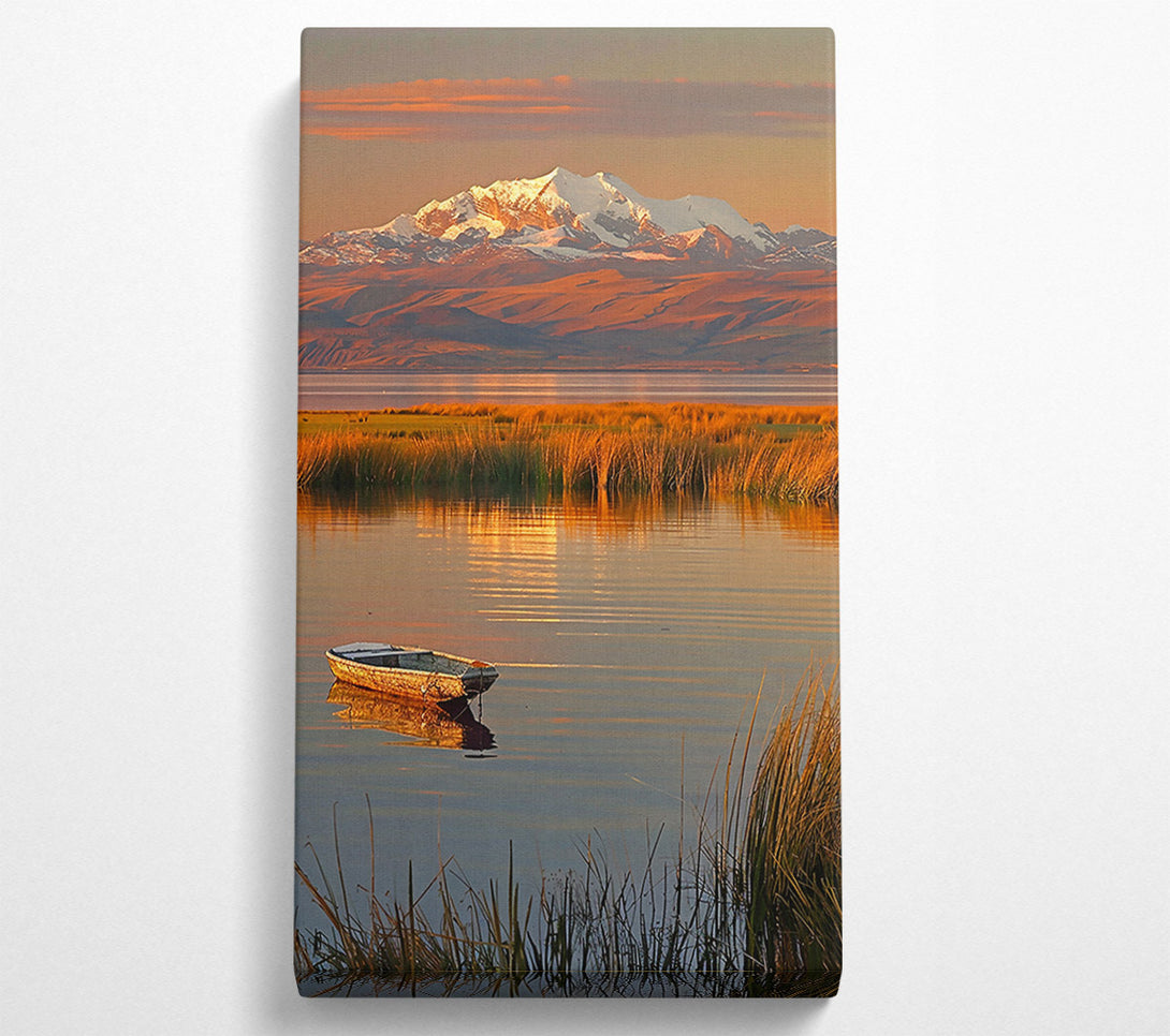  A Canvas Print of Golden Boat At Sunset. Canvas Wall Art