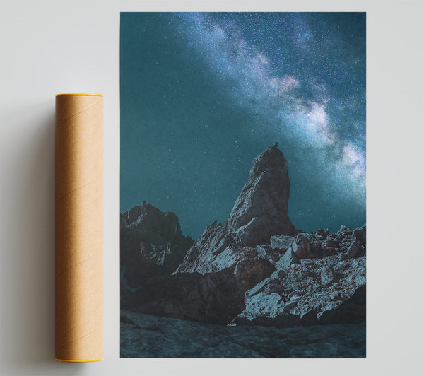Teal Night Sky Peak Giclee Print