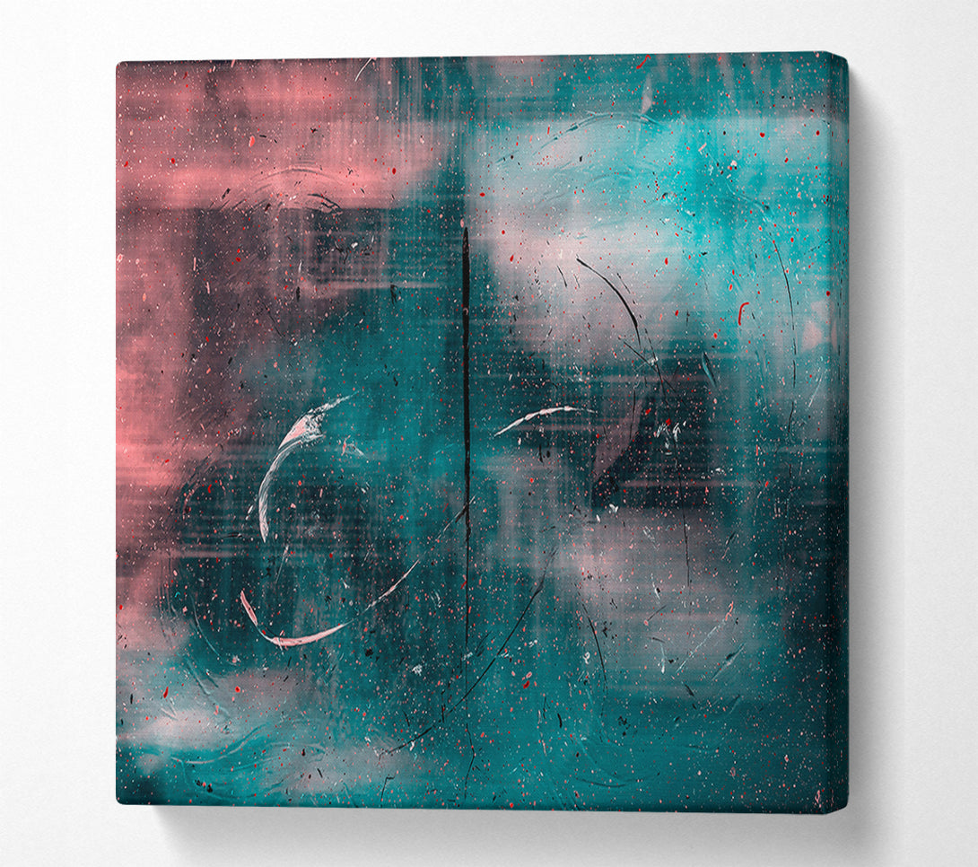  A Canvas Print of Teal Abstract Scratches Canvas Wall Art