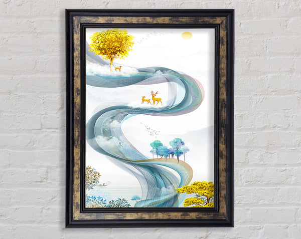 Deer Line Tree Framed Print