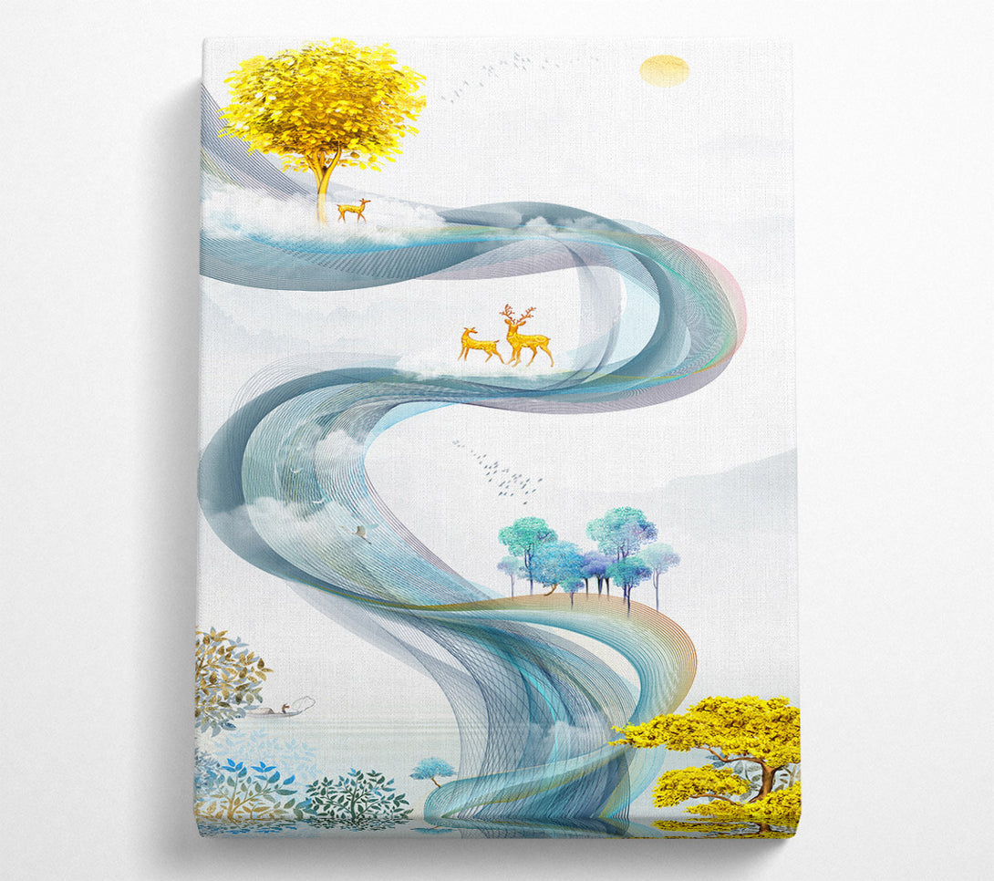  A Canvas Print of Deer Line Tree Canvas Wall Art