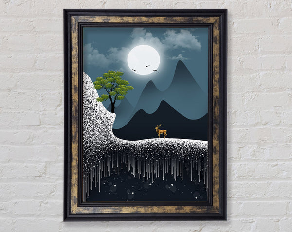 Deer Moon Walk Framed Print