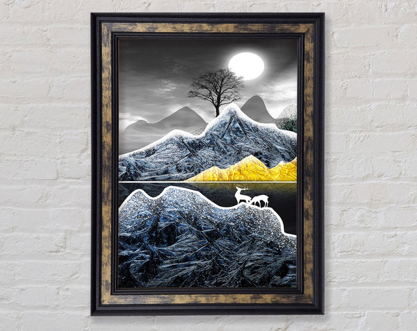Deer Moonlight Night Framed Print