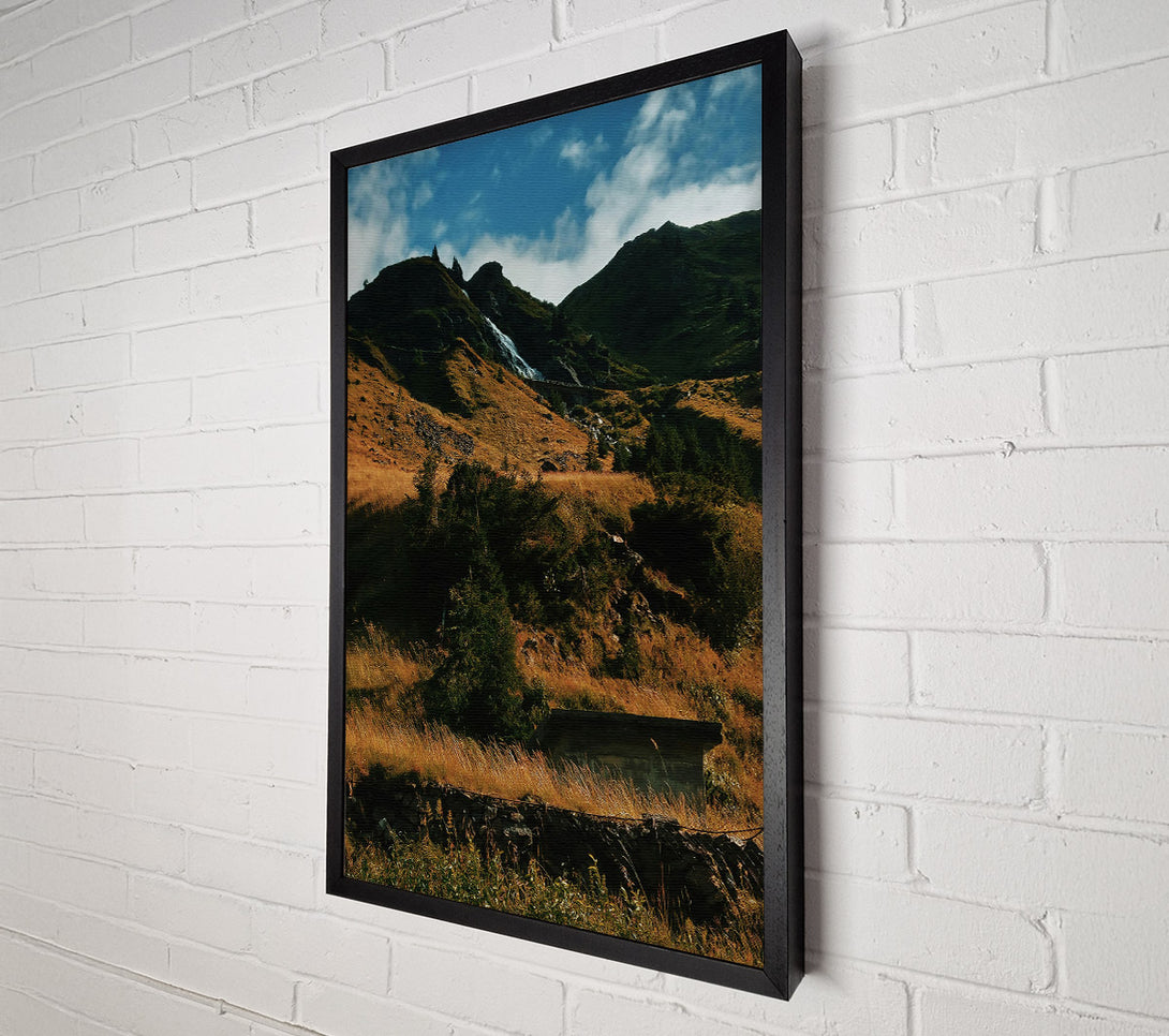  A Canvas Print of Golden Mountain Waterfall Canvas Wall Art