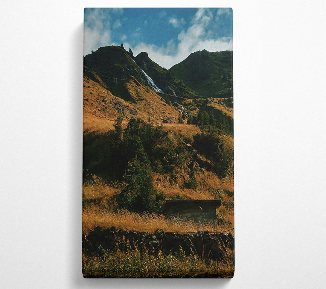  A Canvas Print of Golden Mountain Waterfall Canvas Wall Art