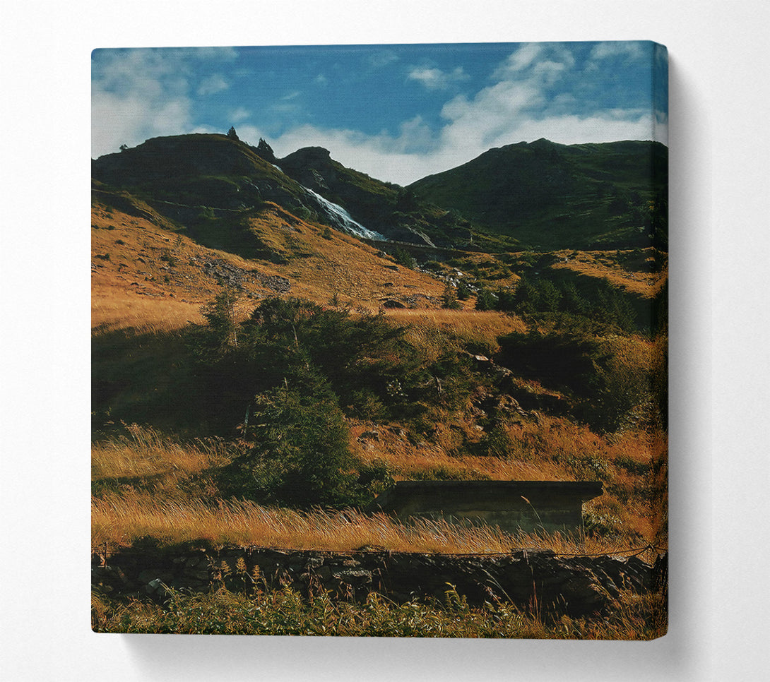  A Canvas Print of Golden Mountain Waterfall Canvas Wall Art