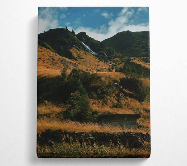  A Canvas Print of Golden Mountain Waterfall Canvas Wall Art