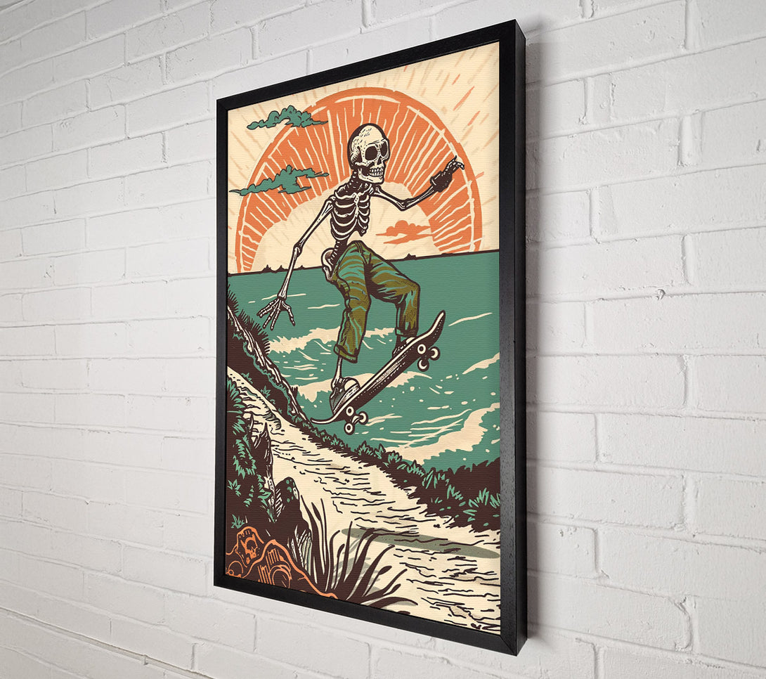  A Canvas Print of Teal Sunset Skateboarding Canvas Art