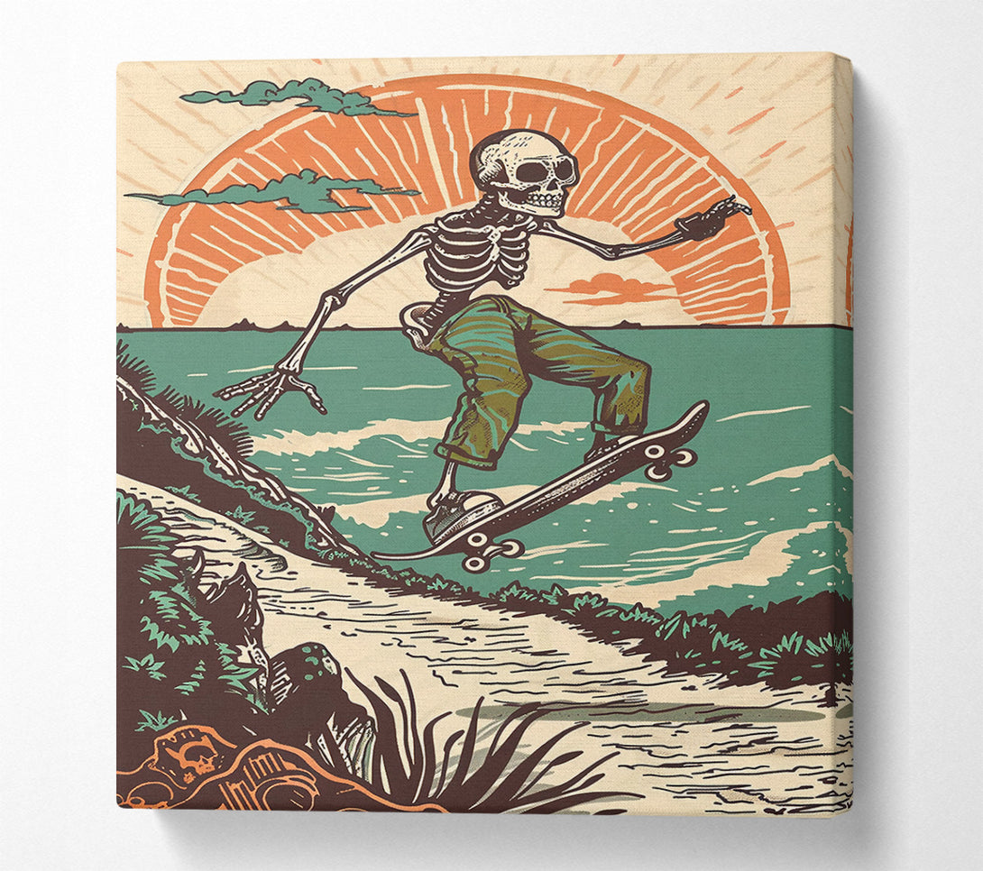  A Canvas Print of Teal Sunset Skateboarding Canvas Art