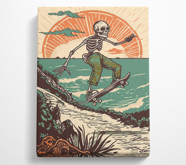 A Canvas Print of Teal Sunset Skateboarding Canvas Art