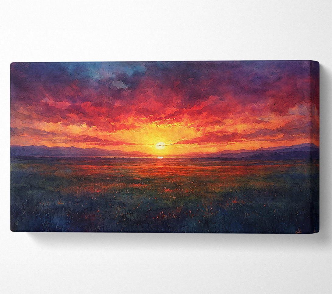  A Canvas Print of Crimson Sunset Field Canvas Wall Art