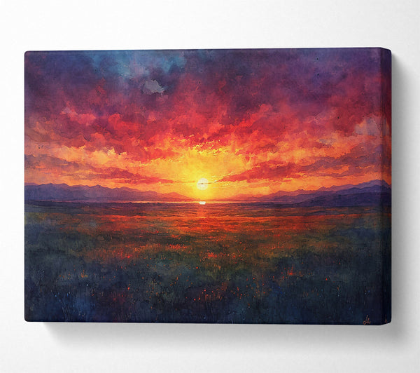  A Canvas Print of Crimson Sunset Field Canvas Wall Art