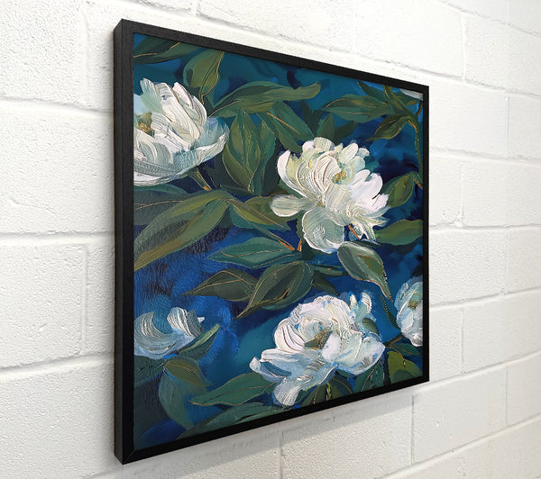 White Blooms In Teal