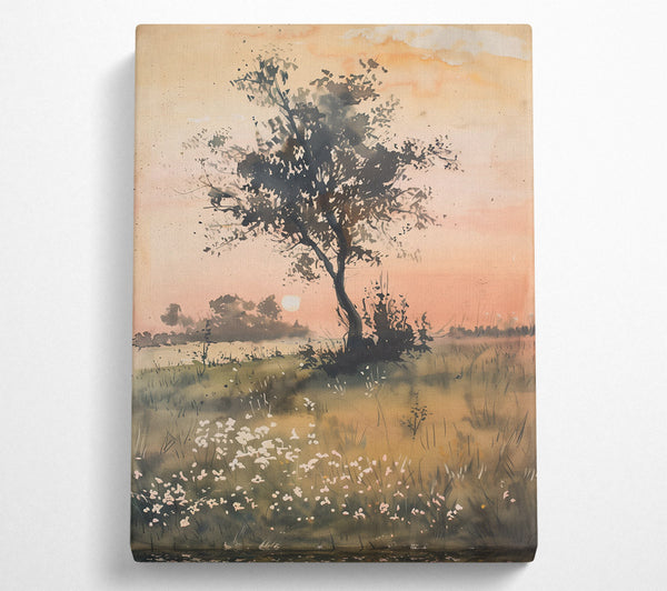  A Canvas Print of Peach Sunset Silhouette Canvas Wall Art