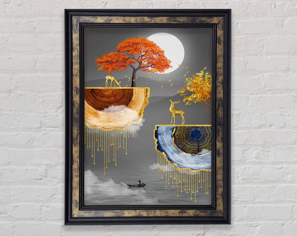 Deers On Platforms Framed Print