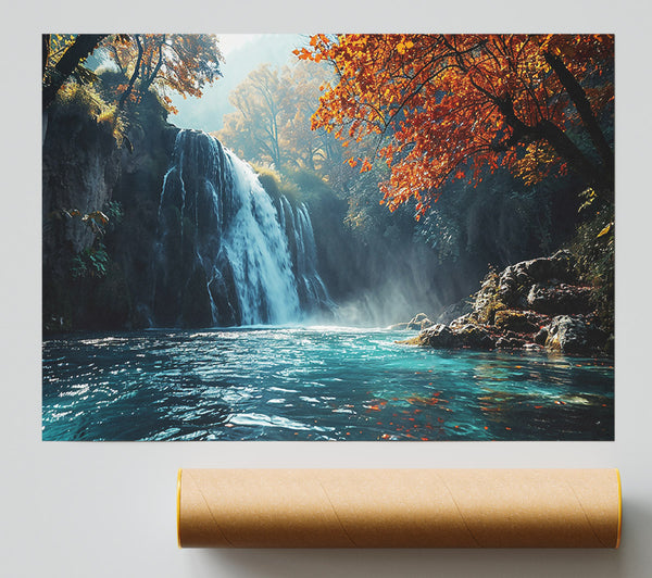 Autumn'S Teal Waterfall Giclee Print