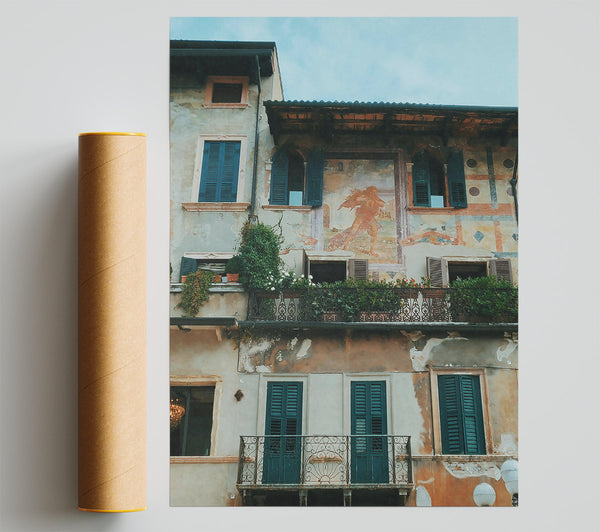 Teal Italian Balcony Poster