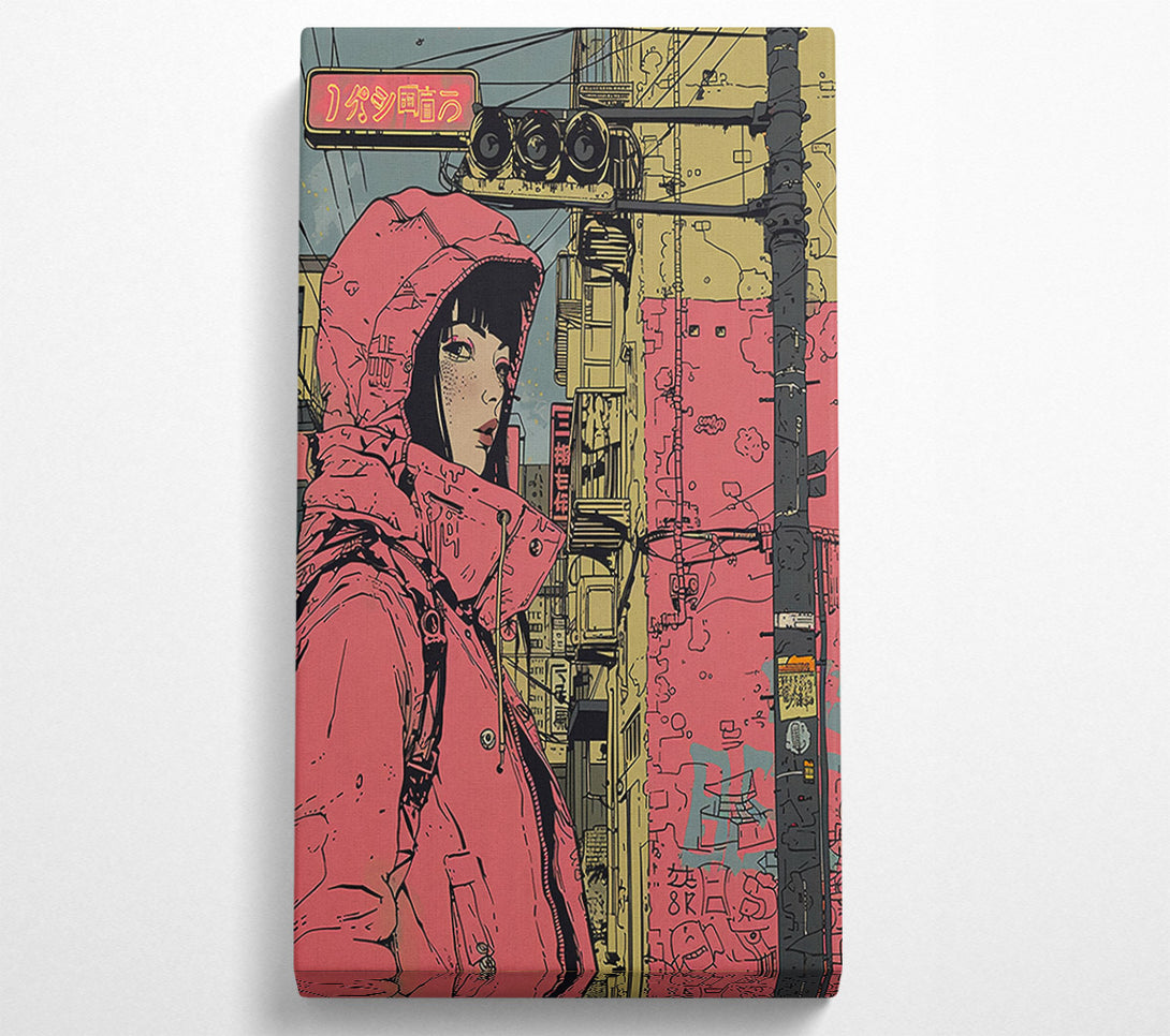  A Canvas Print of Crimson Cityscape Stroll Canvas Art