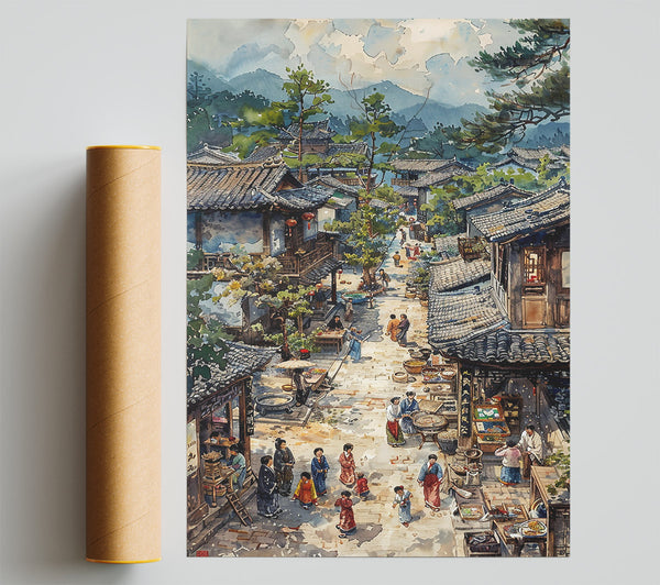 Blue Hues Of A Market Town Poster